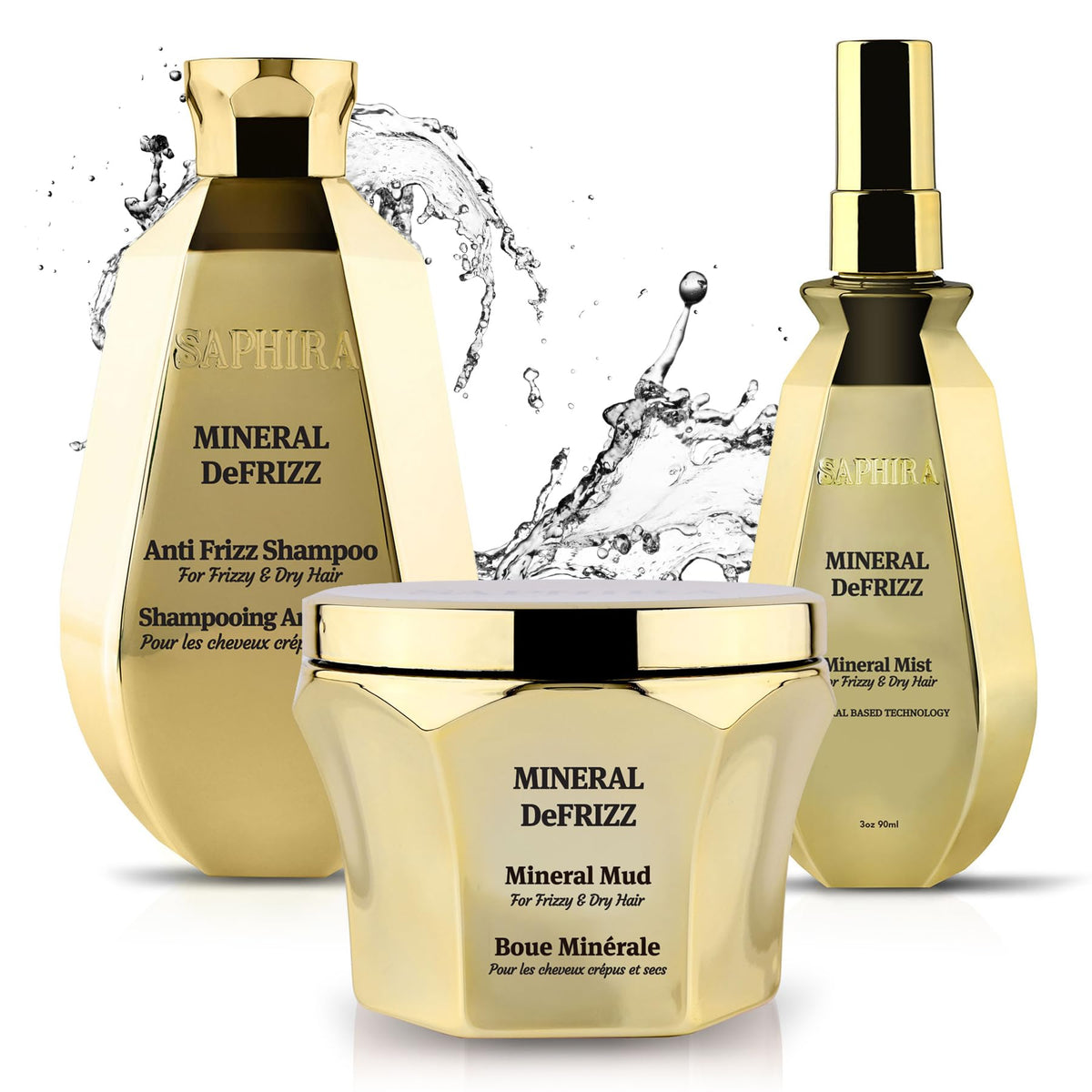 Saphira Mineral DeFrizz Shampoo bottle ready for a smoothing cleanse.