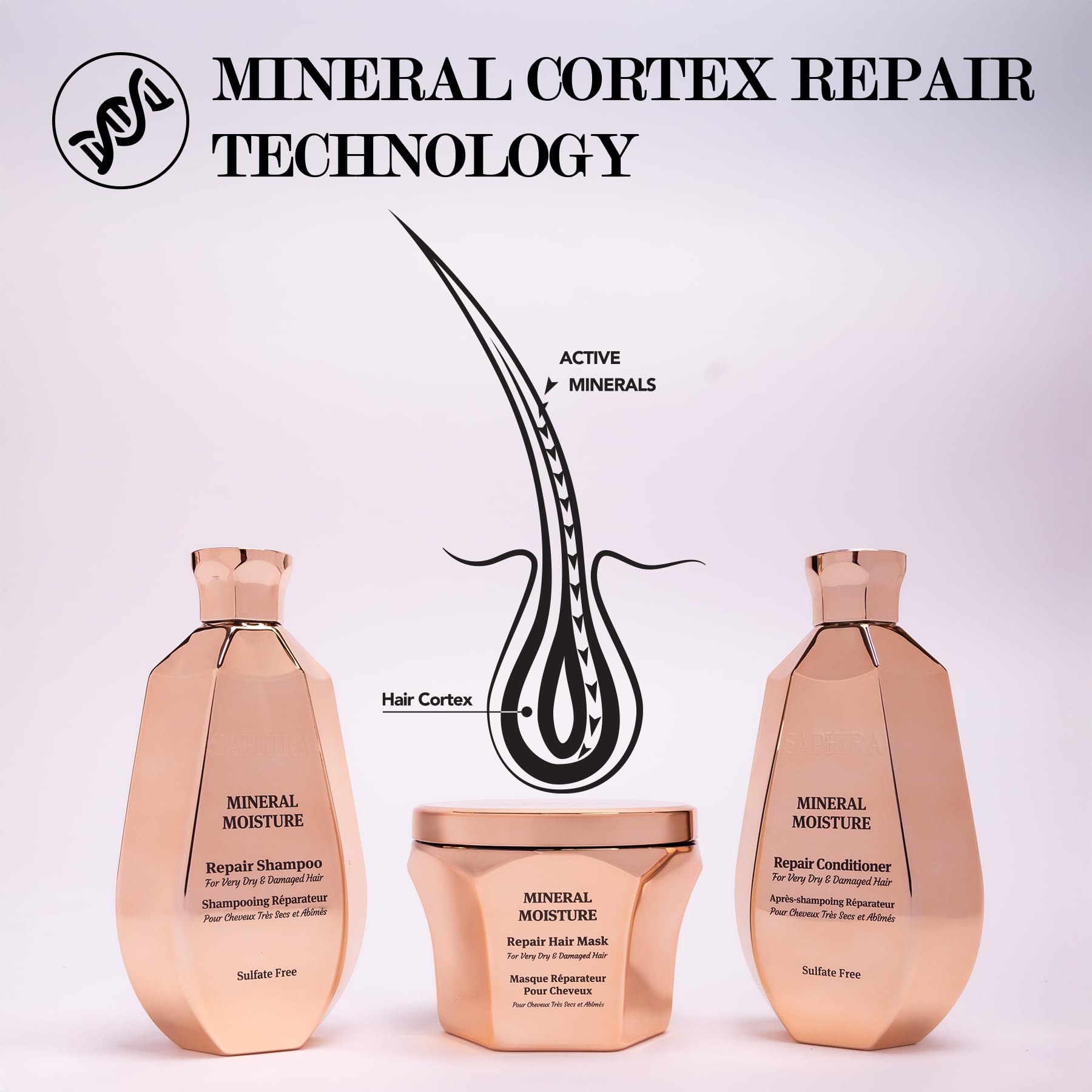 Saphira mineral ingredient close-up highlights minerals supporting daily hair care.