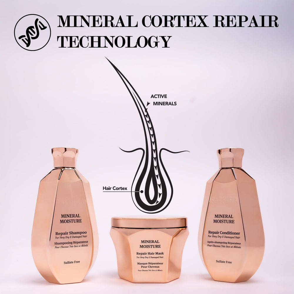Saphira mineral ingredient close-up highlights minerals supporting daily hair care.