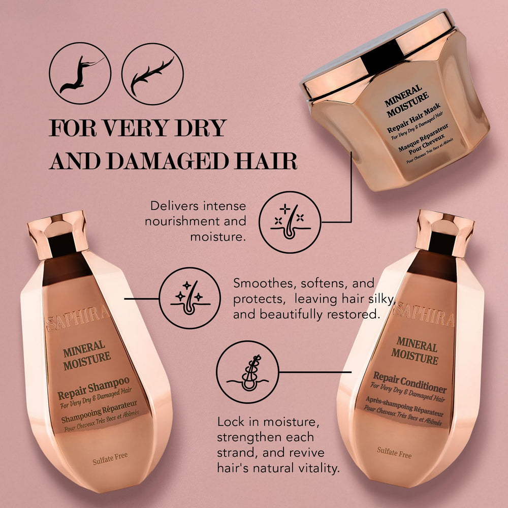 Saphira Mineral Moisture Kit conditioner tube smooths strands for easy detangling.
