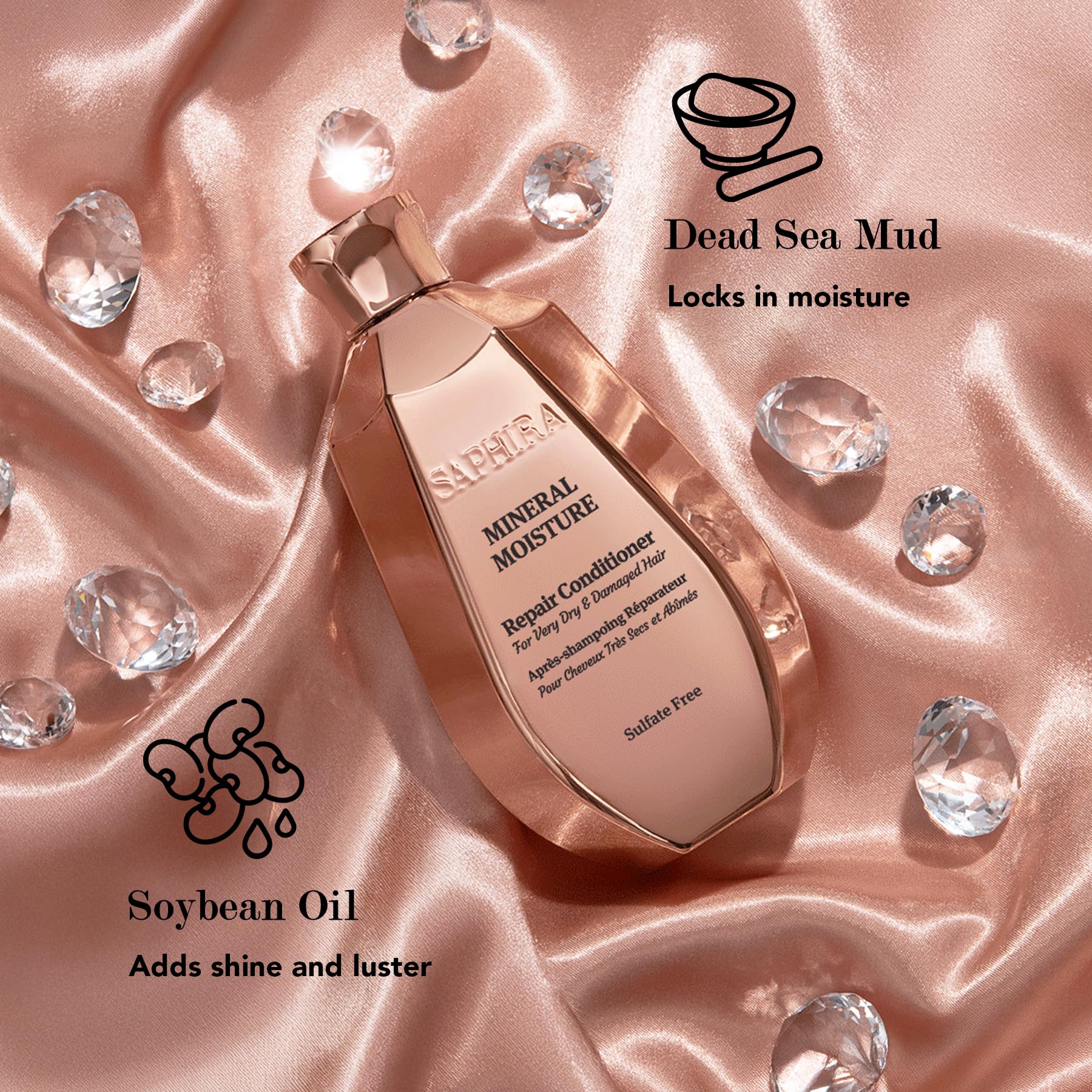 Saphira Mineral Moisture Repair Conditiner texture closeup emphasizes rich, silky cream.