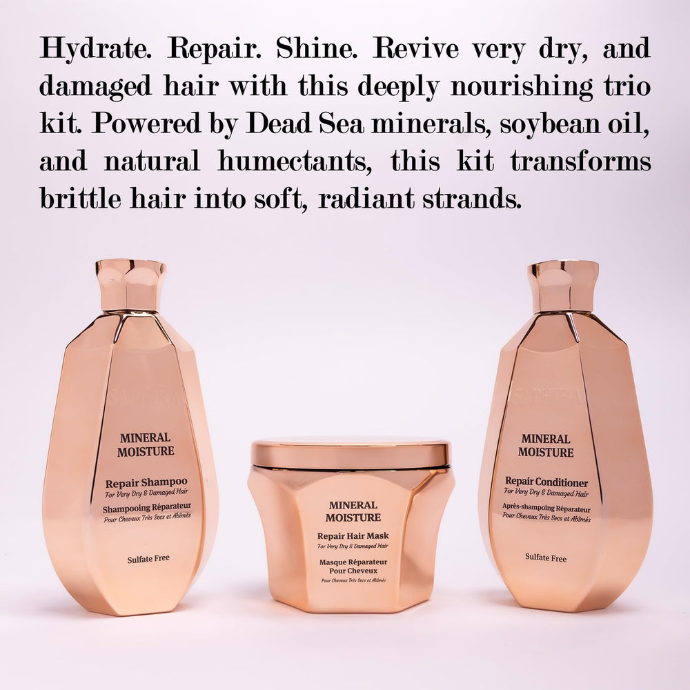 Saphira Mineral Moisture Repair duo on shelf offering hydrated, silky feel.