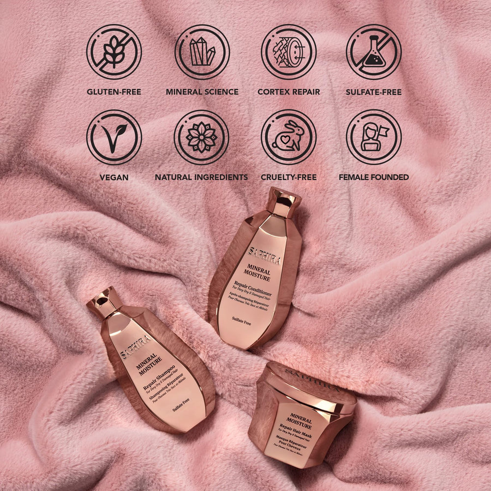 Saphira Mineral Moisture Repair natural mineral ingredients visual emphasis.