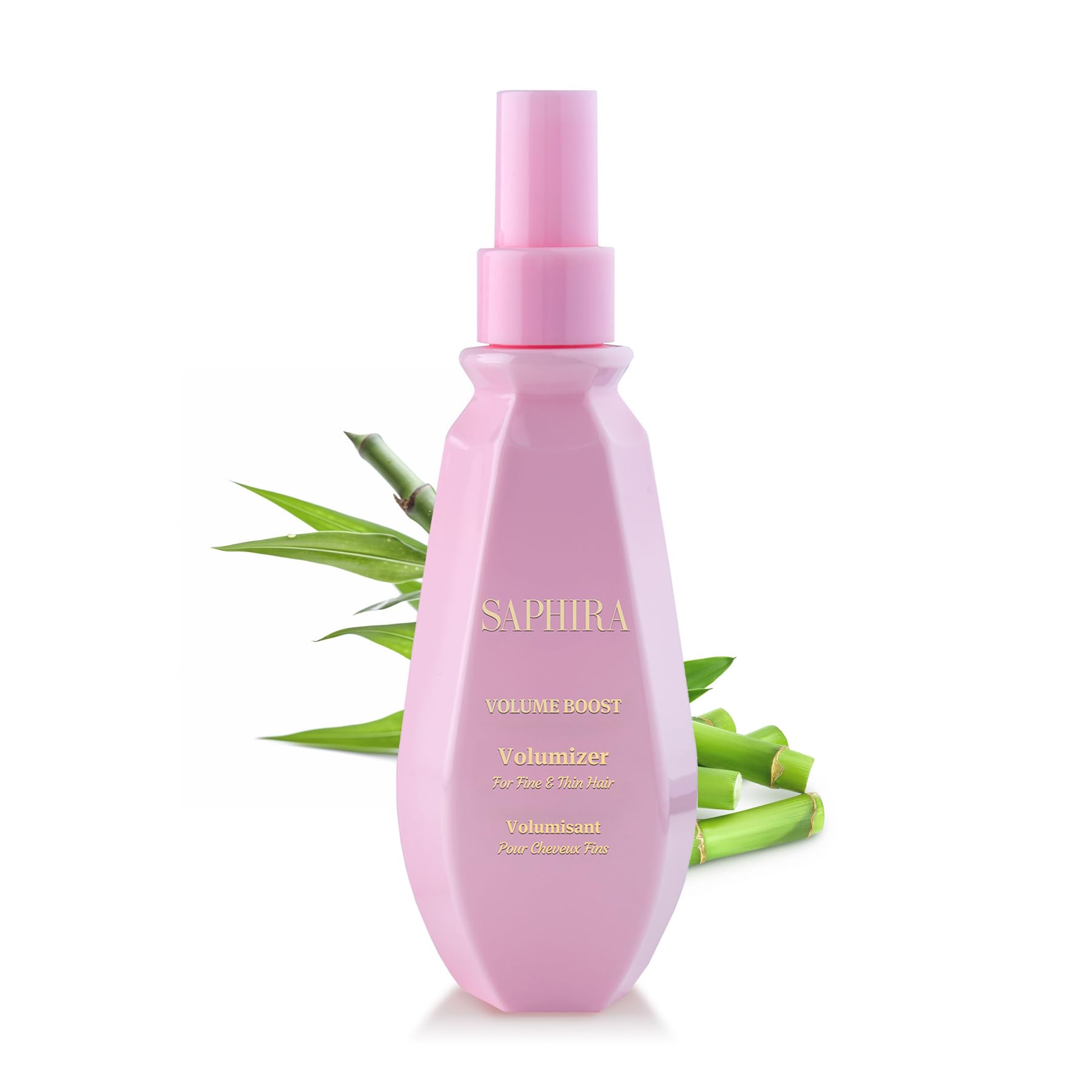 Saphira Volume Boost bottle showcases lightweight root lift for fuller hair.