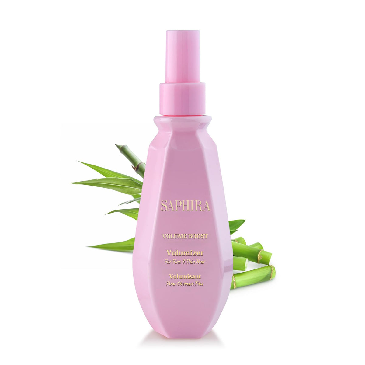 Saphira Volume Boost bottle showcases lightweight root lift for fuller hair.