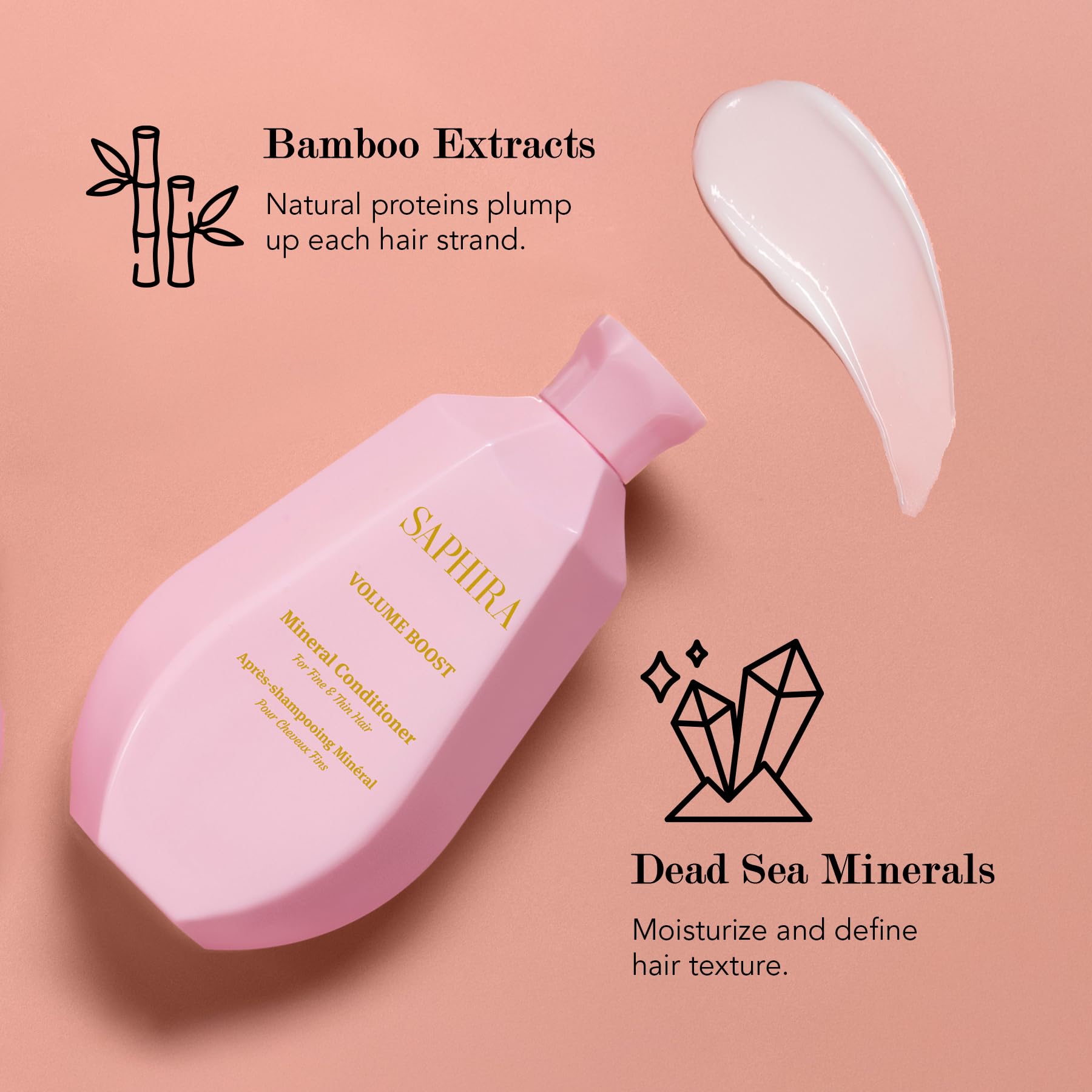 Saphira Volume Boost Conditioner application on hair demonstrates detangling