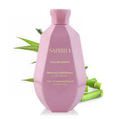 Saphira Volume Boost Conditioner bottle close-up showing lift for fine hair