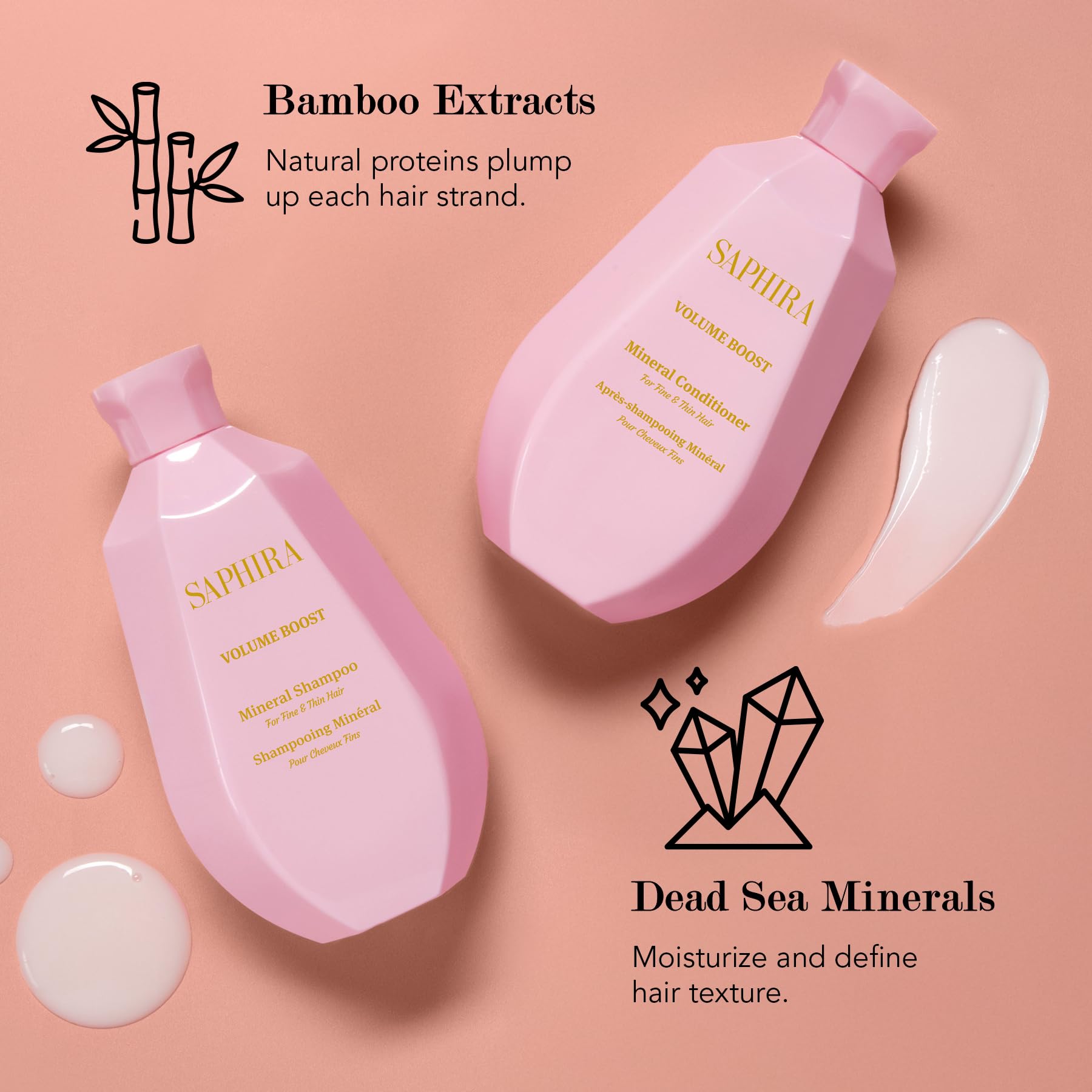 Saphira Volume Boost Conditioner dispense shows smooth, controlled application.