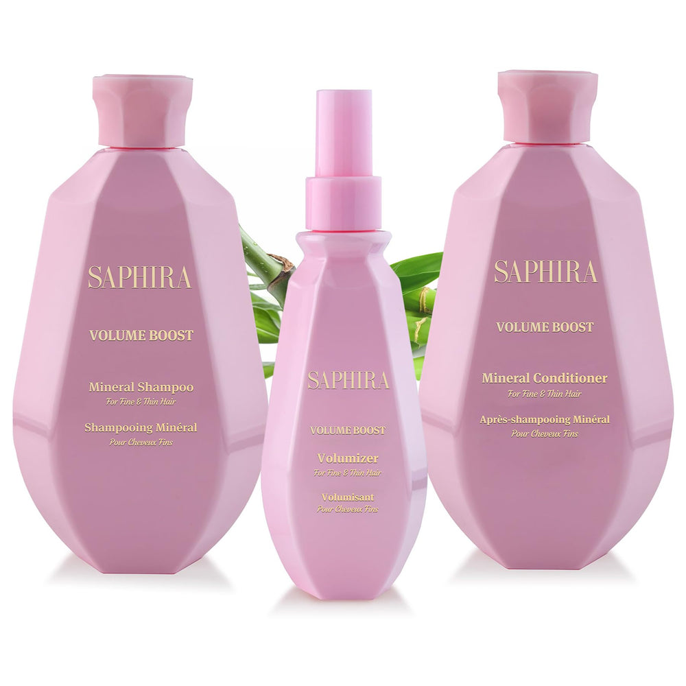 Saphira Volume Boost Kit shampoo bottle displaying root lift for daylong fullness