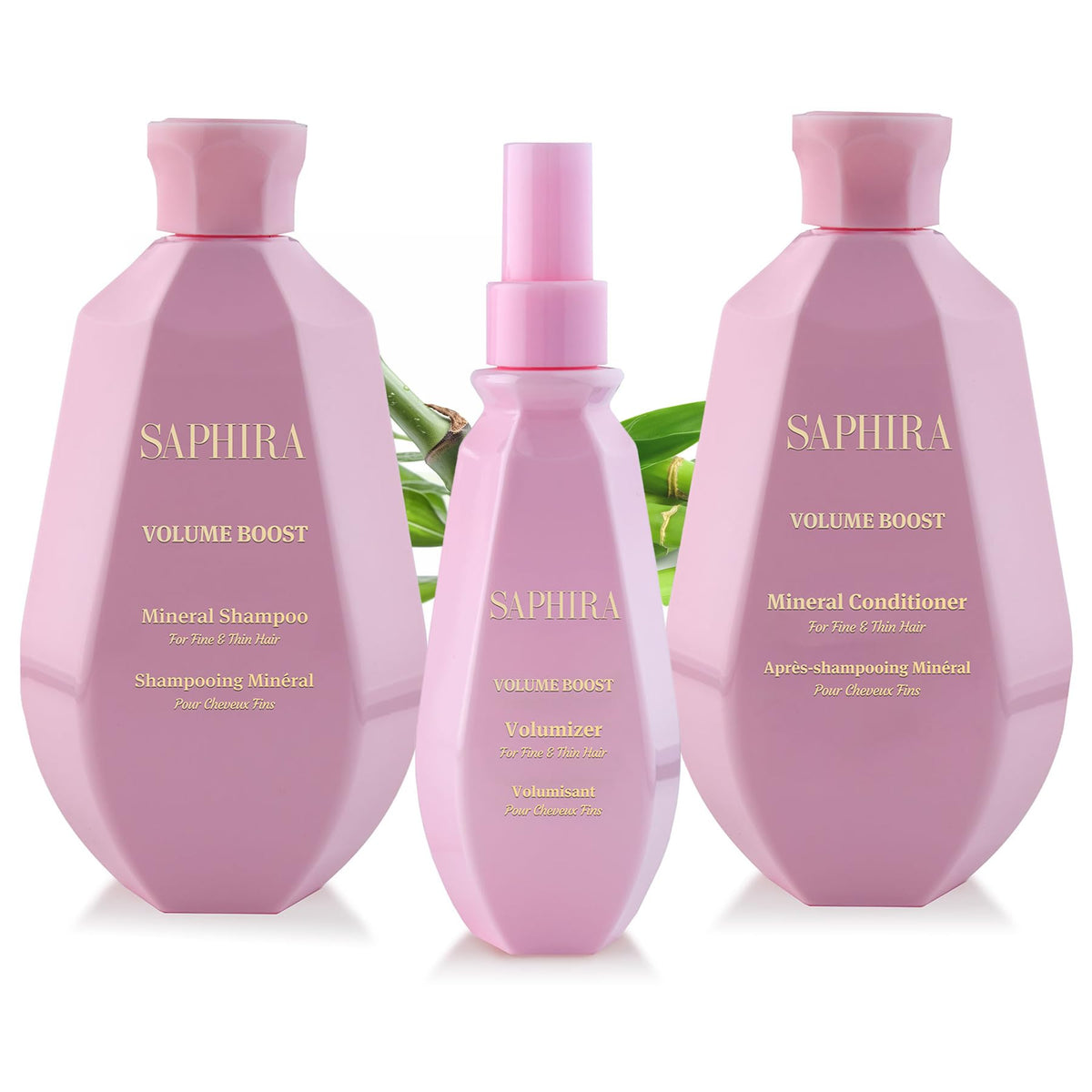 Saphira Volume Boost Kit shampoo bottle displaying root lift for daylong fullness