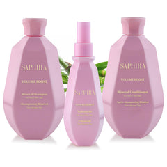 Saphira Volume Boost Kit shampoo bottle displaying root lift for daylong fullness
