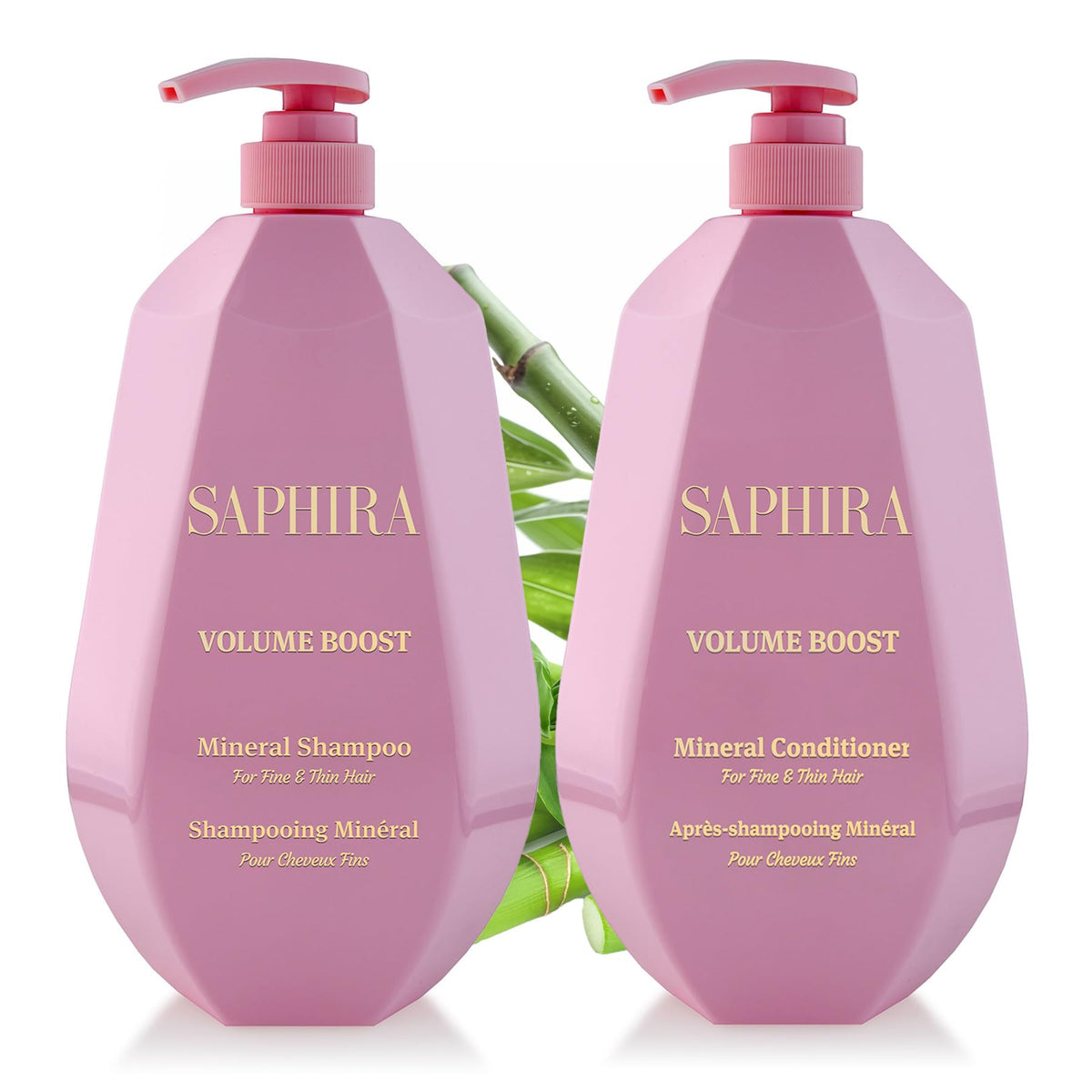 Saphira Volume Boost Shampoo 1L front view promotes a fuller, bouncier look.