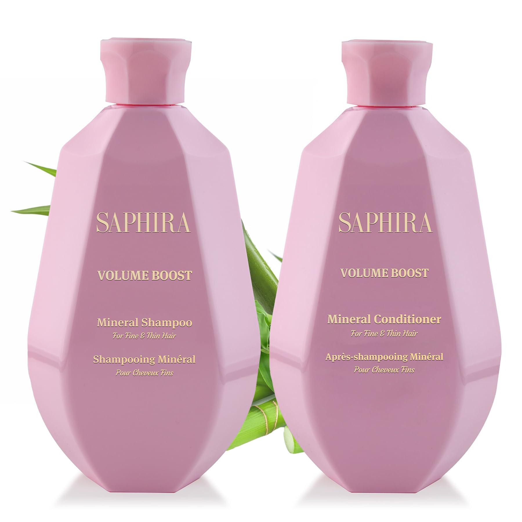 Saphira Volume Boost Shampoo bottle, sleek and easy to use.