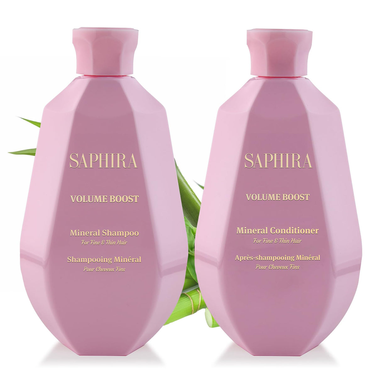 Saphira Volume Boost Shampoo bottle, sleek and easy to use.
