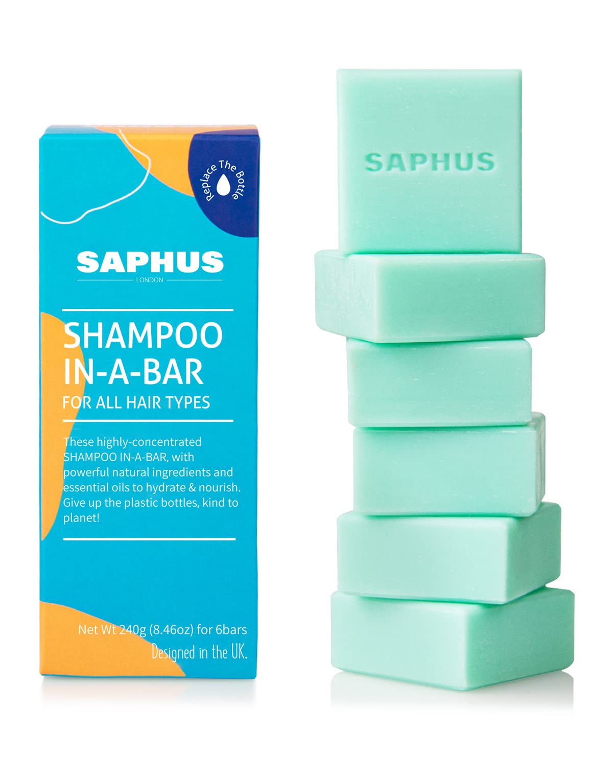 SAPHUS 6-piece shampoo bars travel pack for family use.