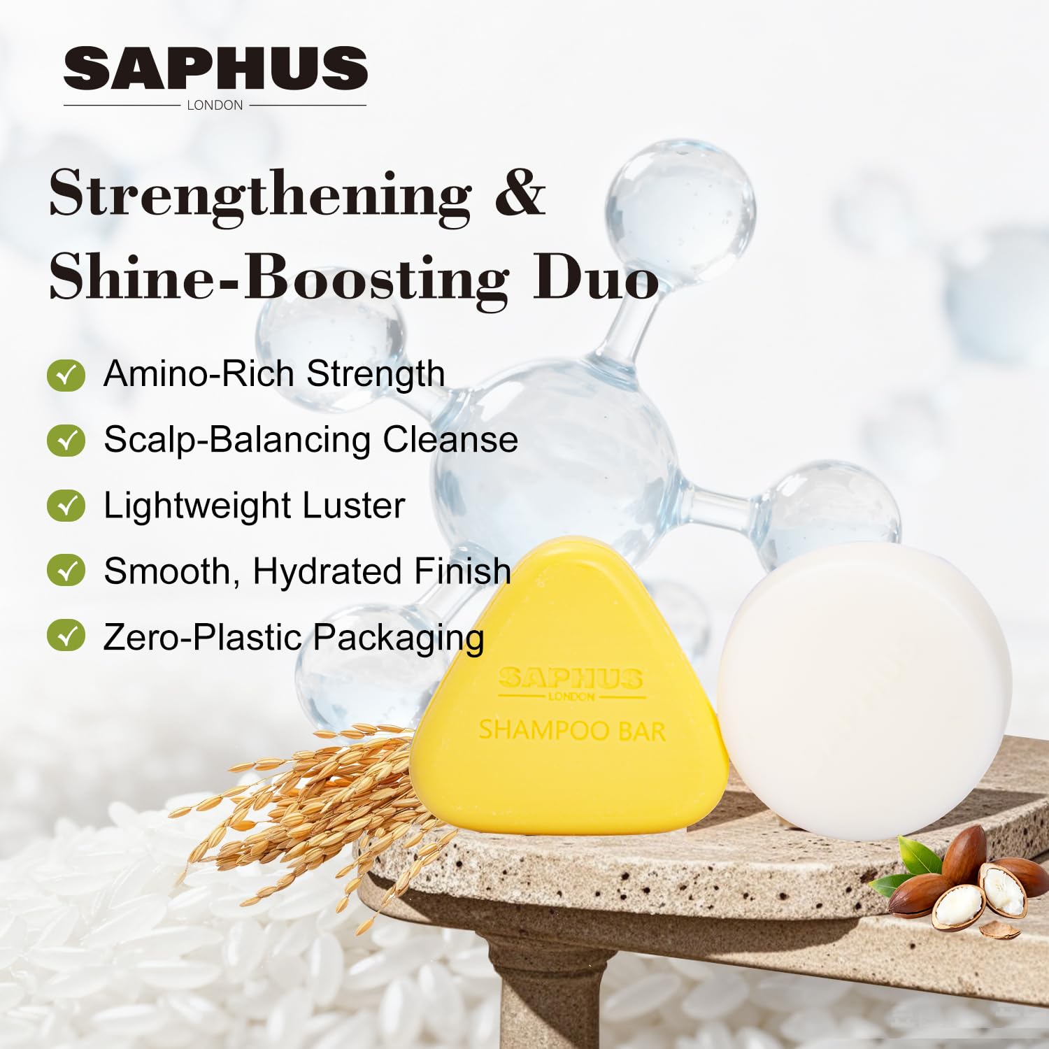 SAPHUS Argan Conditioner Bar smoothing hair for frizz control and shine.