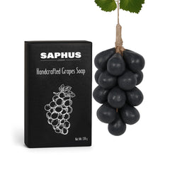 SAPHUS grape-shaped soap bar closeup showing handcrafted detail and creamy lather.