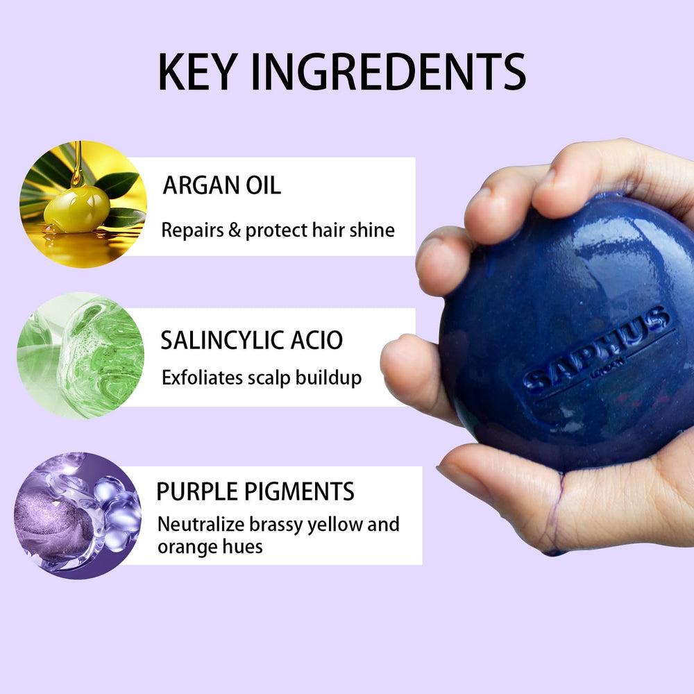 SAPHUS shampoo bar on shelf, sulfate-free cleansing for sensitive scalps.