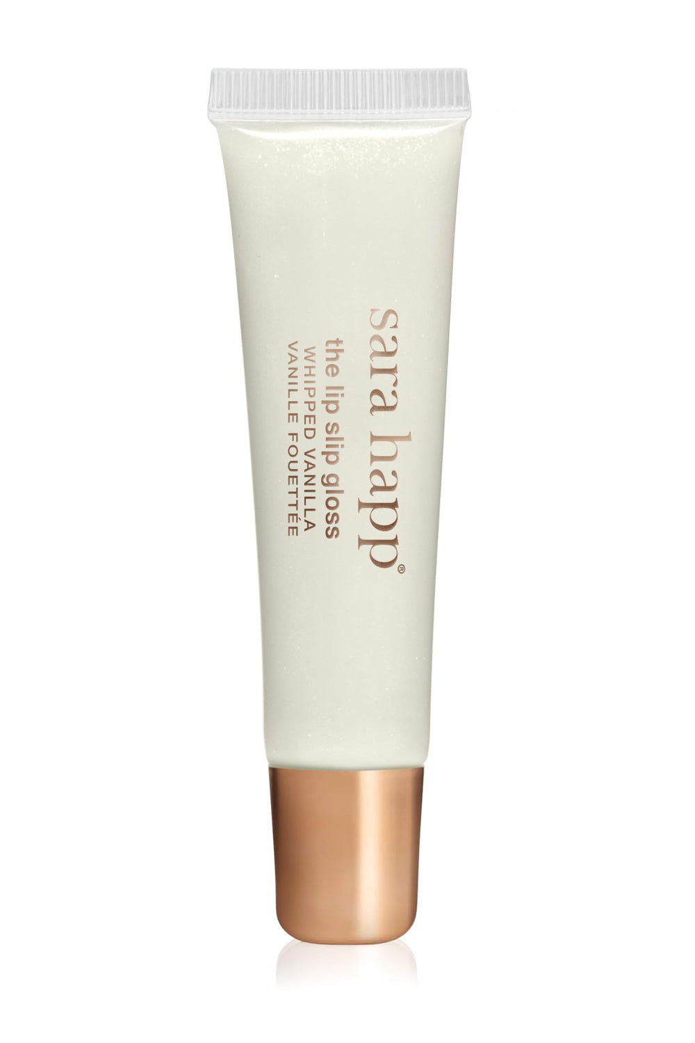 Sara Happ Lip Slip One Luxe Gloss in whipped vanilla jar adds long-lasting shine and moisture.