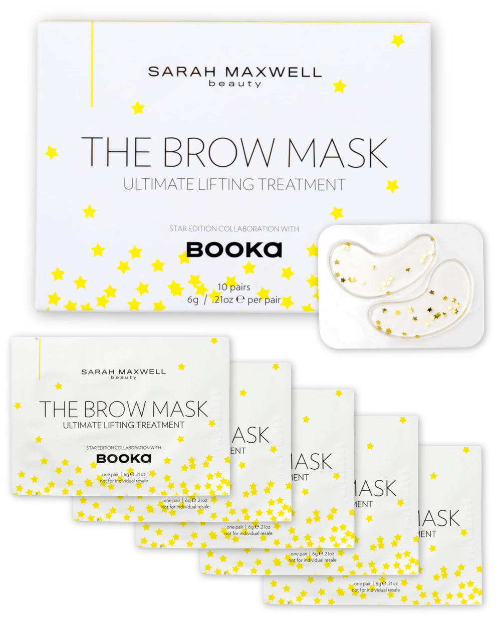 Sarah Maxwell Brow Mask hydrogel brow lift closeup showing hydration and shine