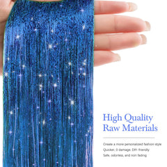 50-inch sapphire blue Sarannala tinsel catches light for festive looks