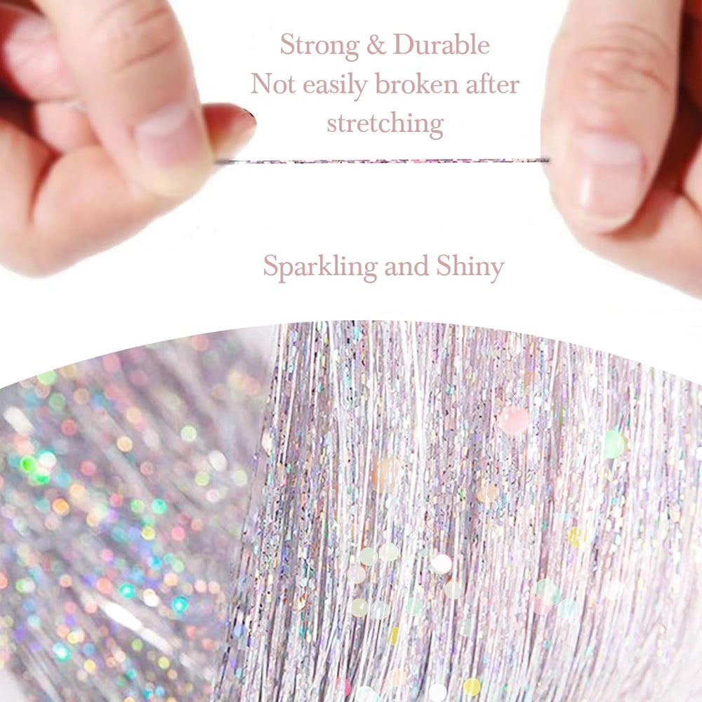 Sarannala white tinsel with 1600 strands creates bold shimmer
