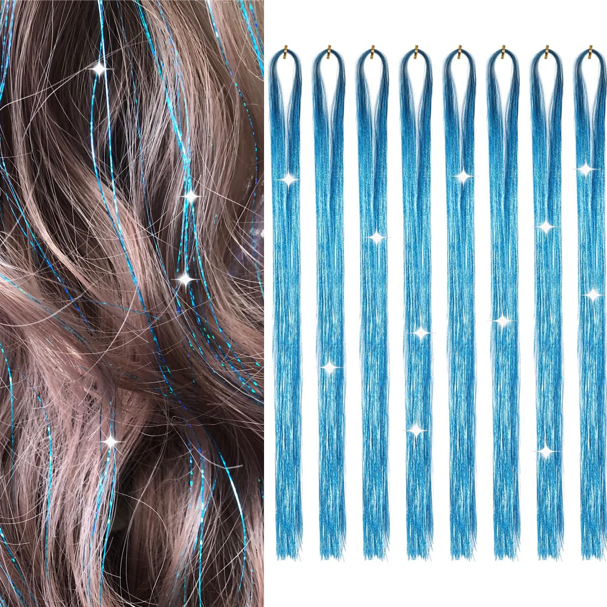 Sarannala Lake Blue tinsel 50-inch eight-pack display for versatile looks