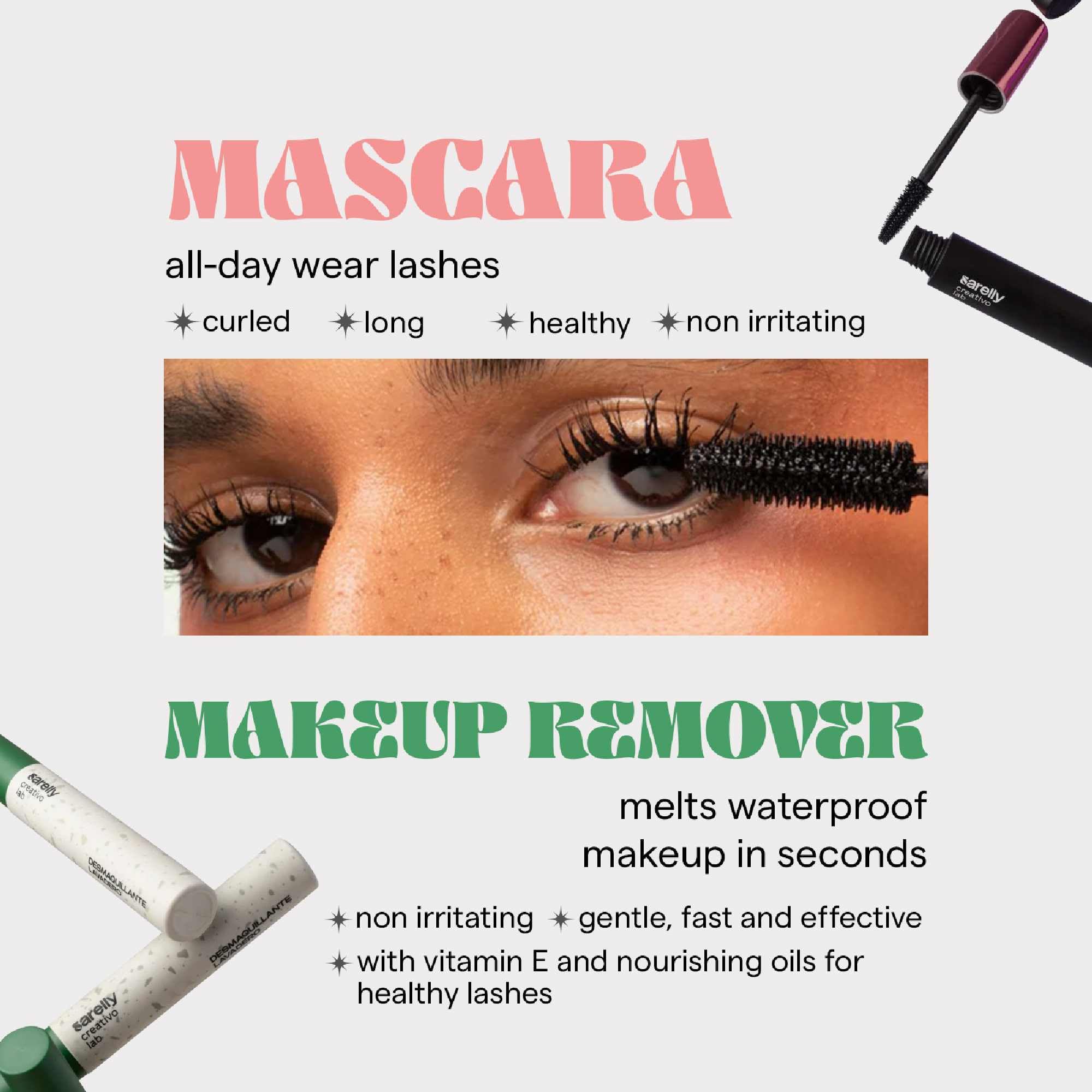 SARELLY Close-up mascara brush delivers curl and fullness.