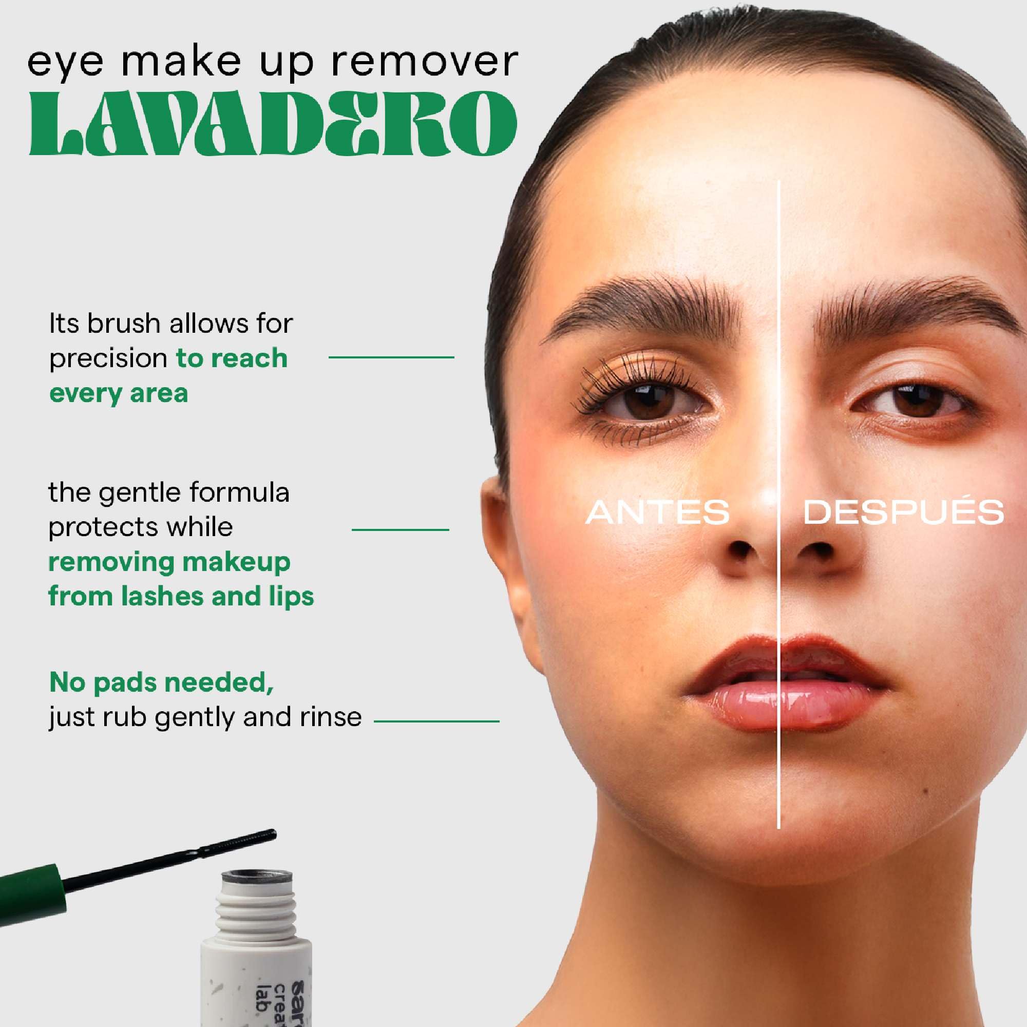 Apply Lavadero directly to lashes to dissolve makeup with massage