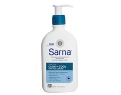 Sarna Calm + Cool bottle side view for portable, steroid-free comfort