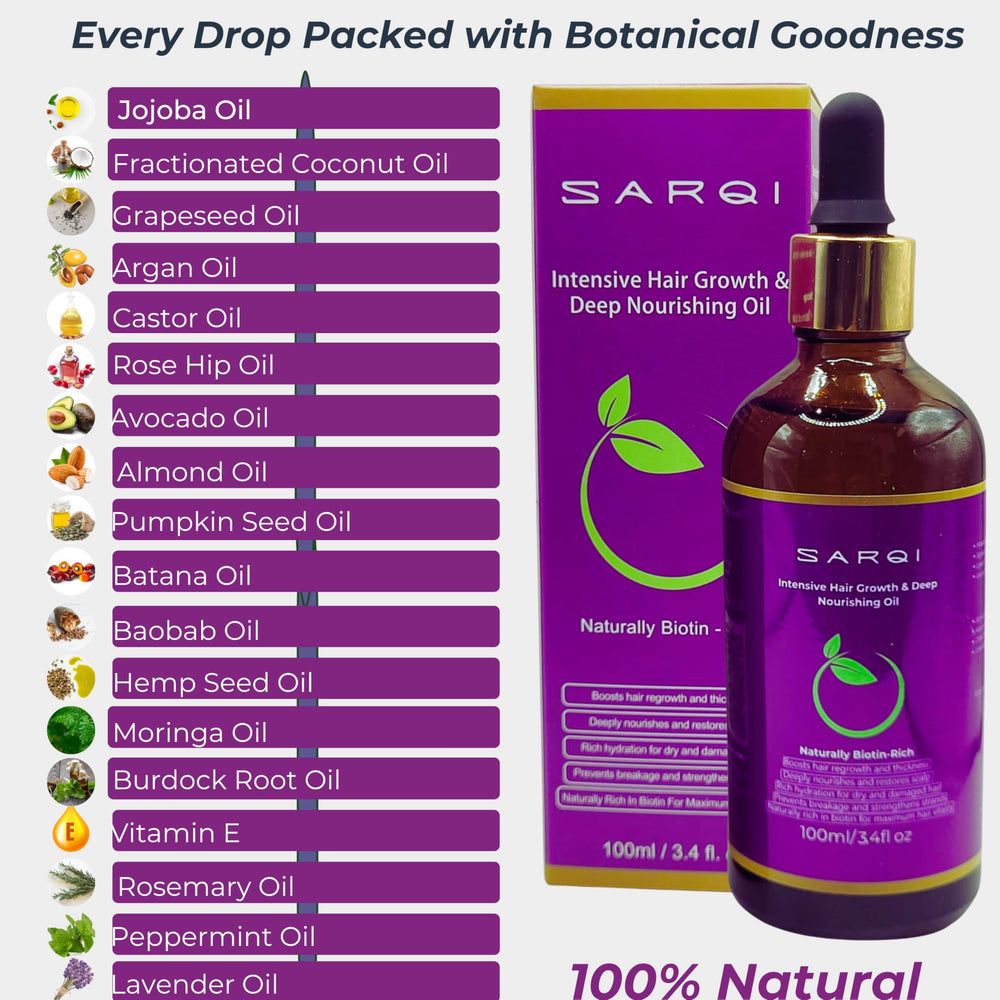 SARQI Hair Growth Oil dropper demonstrates precise scalp application
