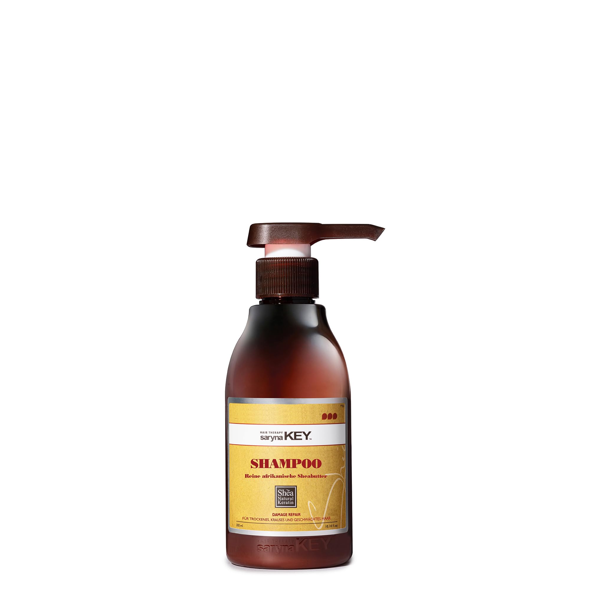 Saryna Key Damage Repair Light Shampoo bottle close-up showing color-safe hydration for dry hair