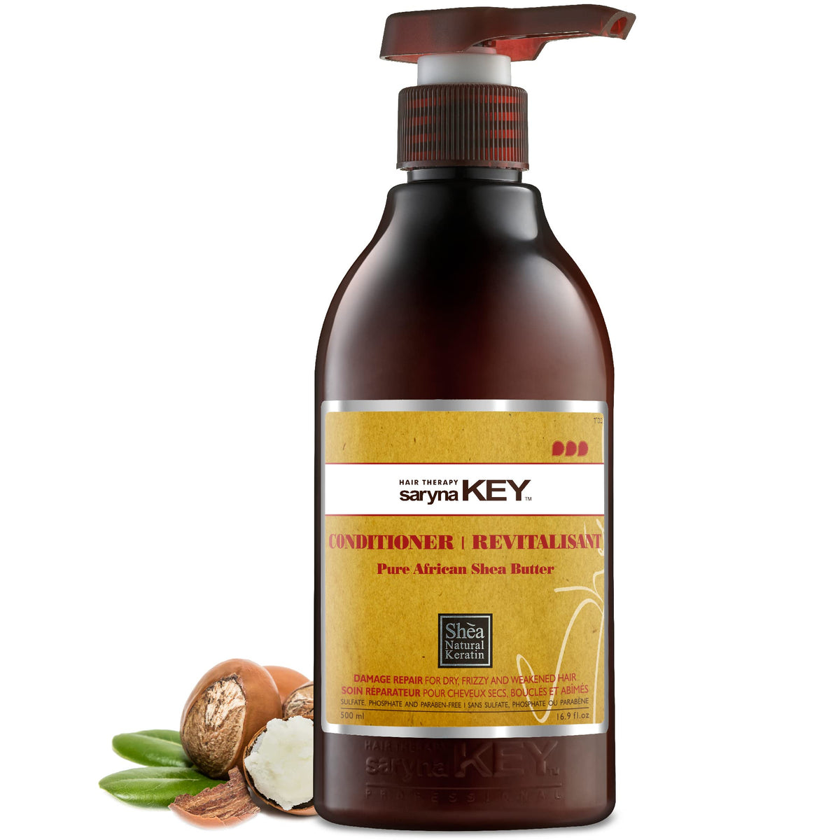 Saryna Key hair conditioner bottle closeup highlighting rich moisturizing formula for dry hair