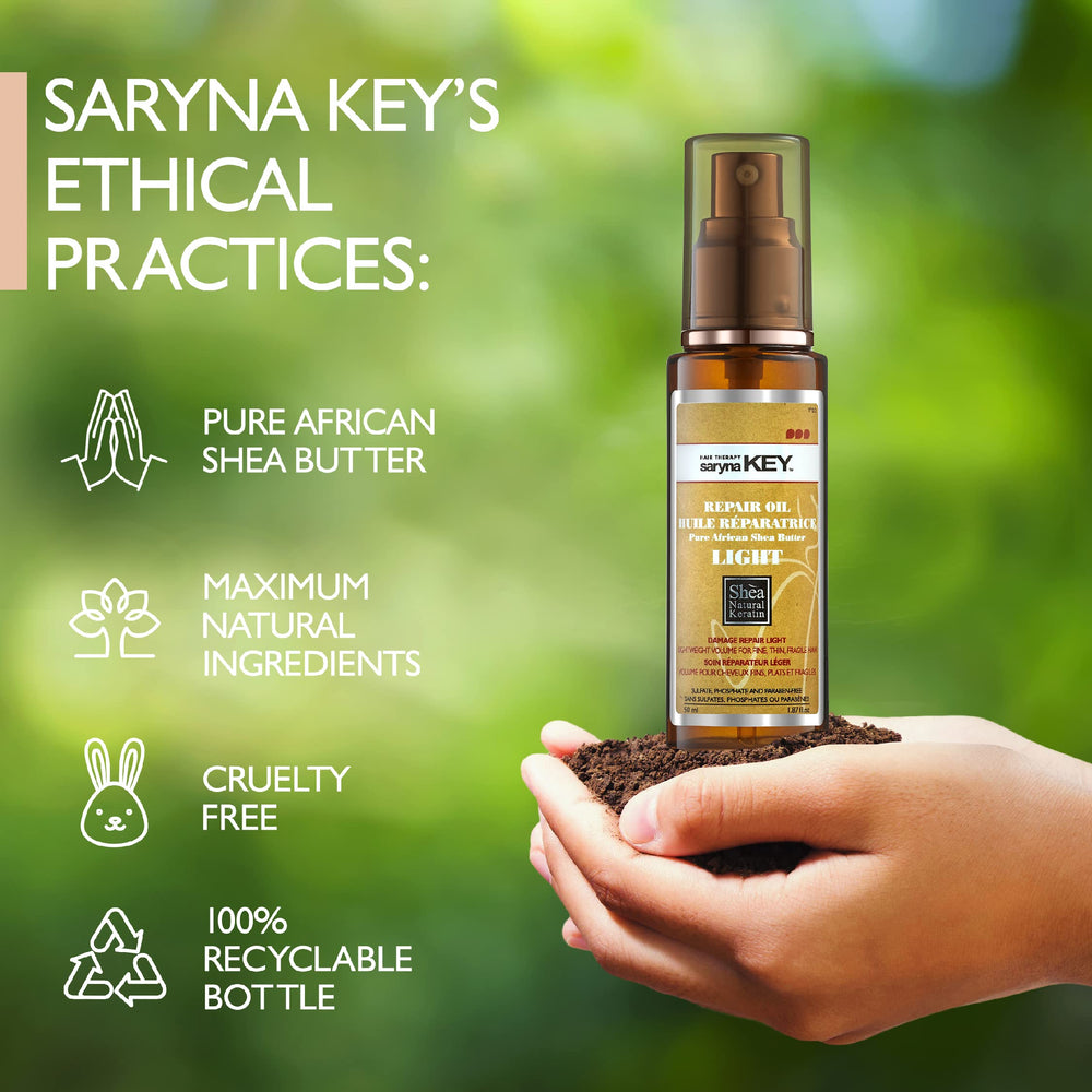 Color-safe label on Saryna Key Repair Oil bottle for color-treated hair