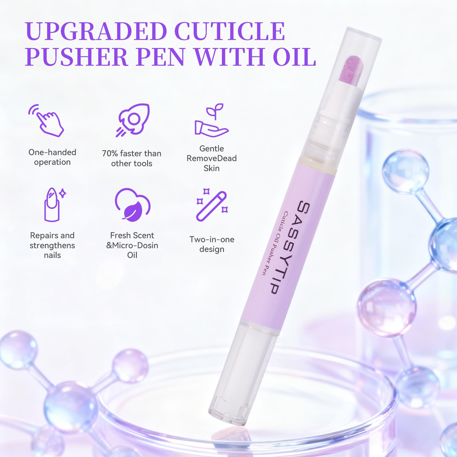 SASSYTIP cuticle oil pen rose scent close-up for hydrating nails.