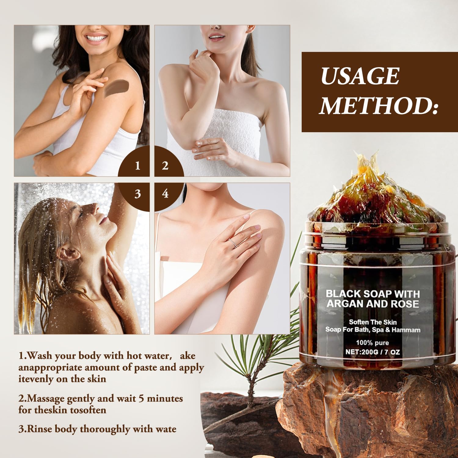 Satasiam Argan Rose infusion bar emphasizing nourishing oils and rose aroma.