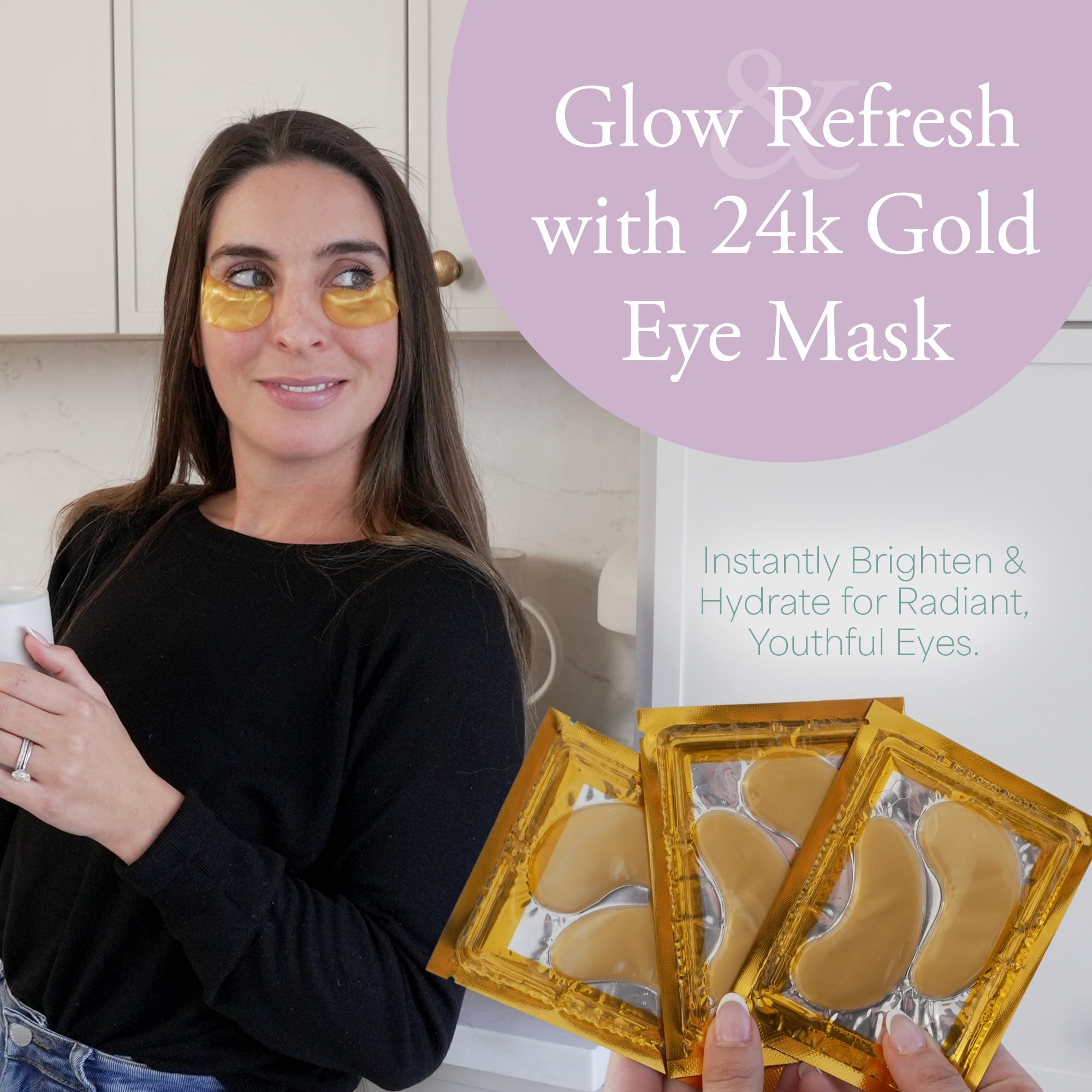 Satavi Naturals 24K gold eye masks for hydration and refreshed under‑eye skin.