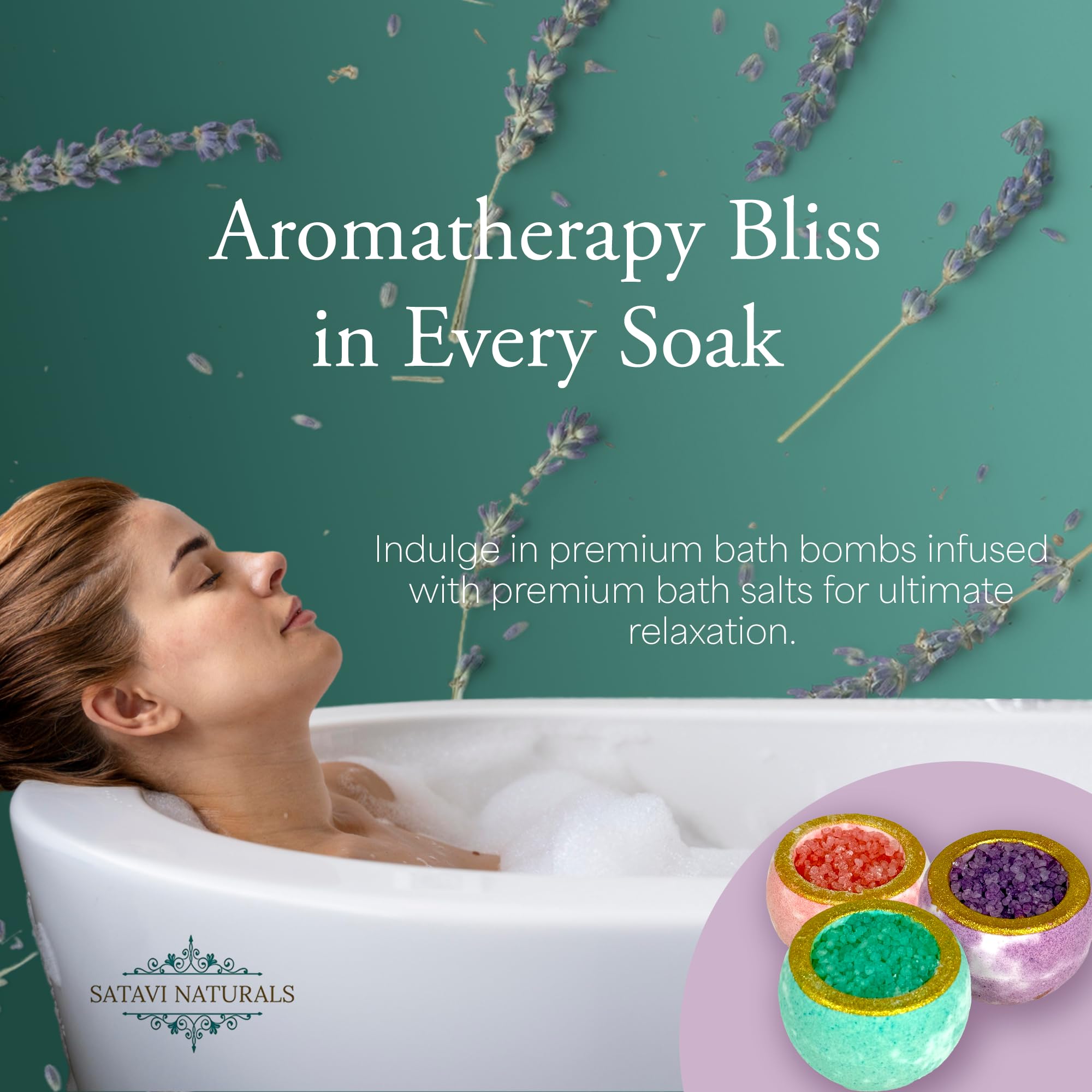 Satavi Naturals lavender bath bomb for a calming bath experience.