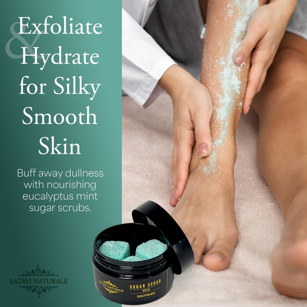 Satavi Naturals sugar scrub smooths and hydrates the skin for renewed softness.