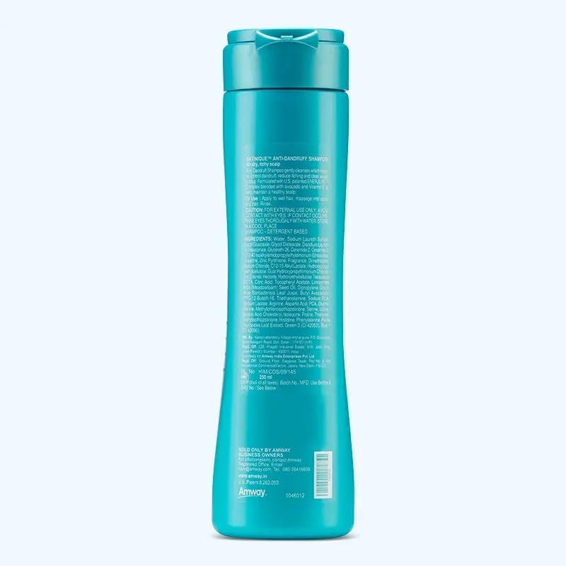 Satinique Anti-Dandruff Shampoo packaging on display for routine care