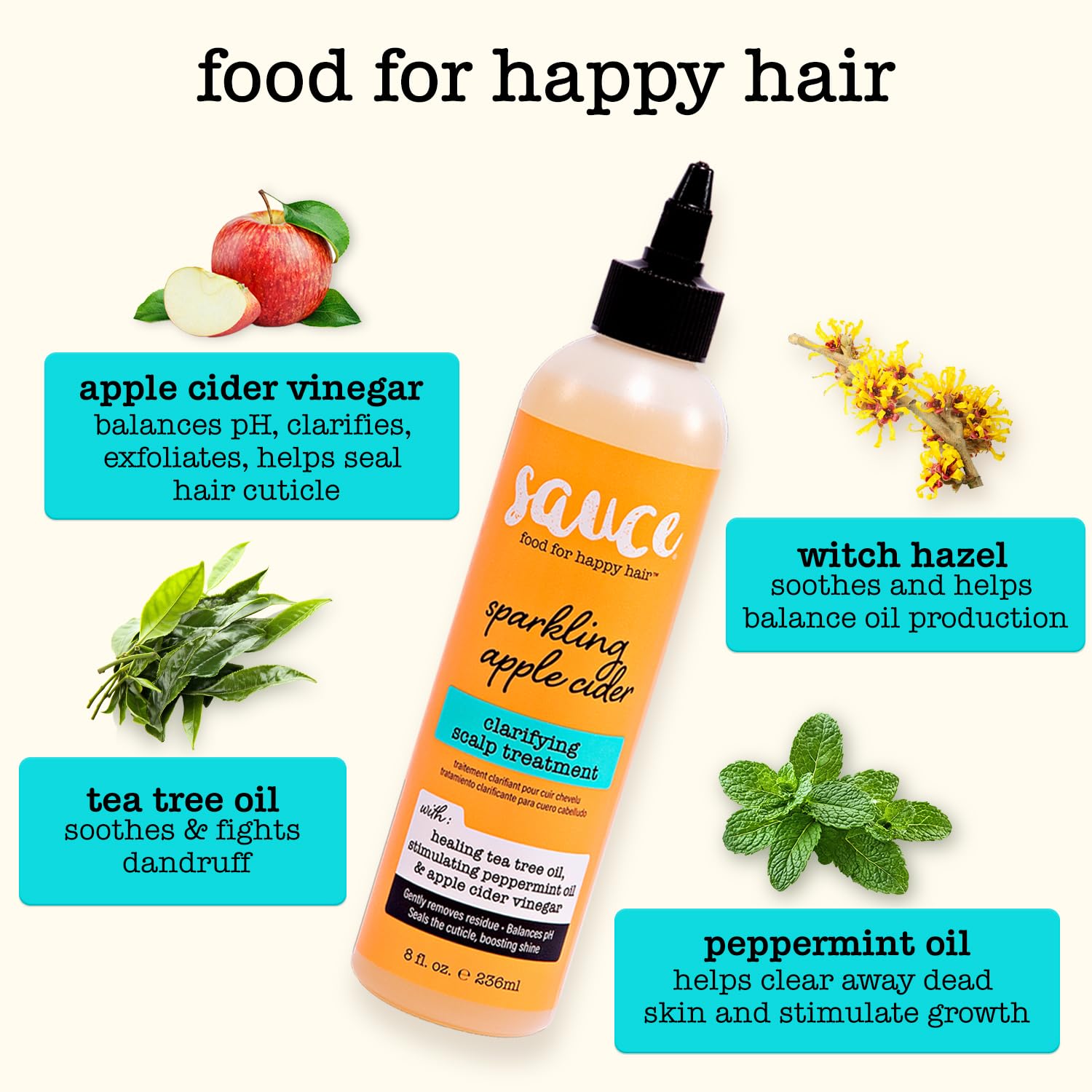 Sauce Beauty All Hair Types clarifying rinse revitalizes roots for healthier-looking hair.