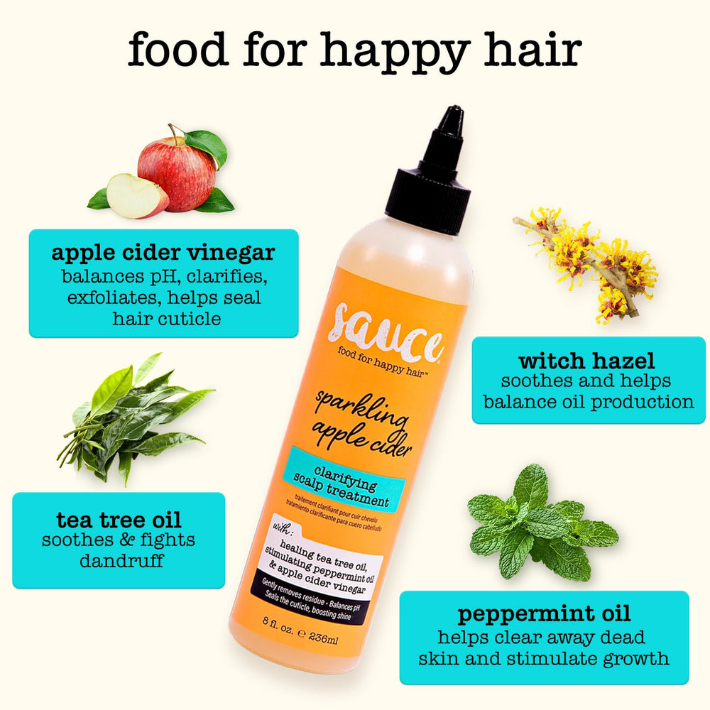 Sauce Beauty All Hair Types clarifying rinse revitalizes roots for healthier-looking hair.