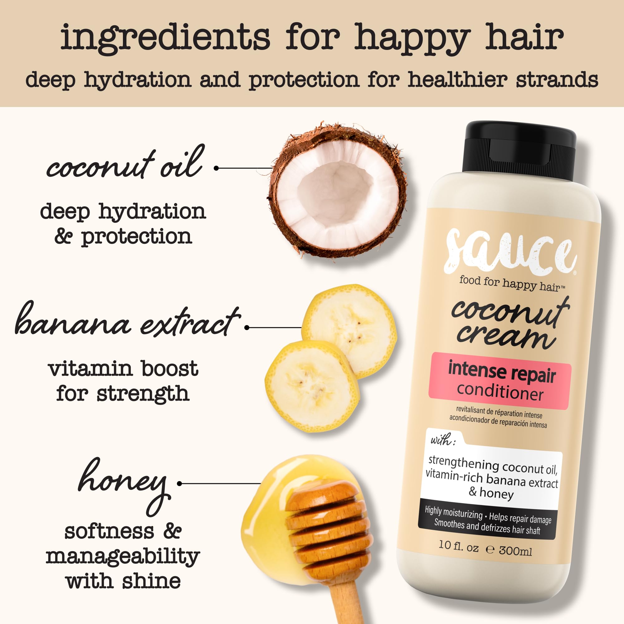 Easy-pour dispense pump on SAUCE BEAUTY Coconut Cream Conditioner for mess-free use