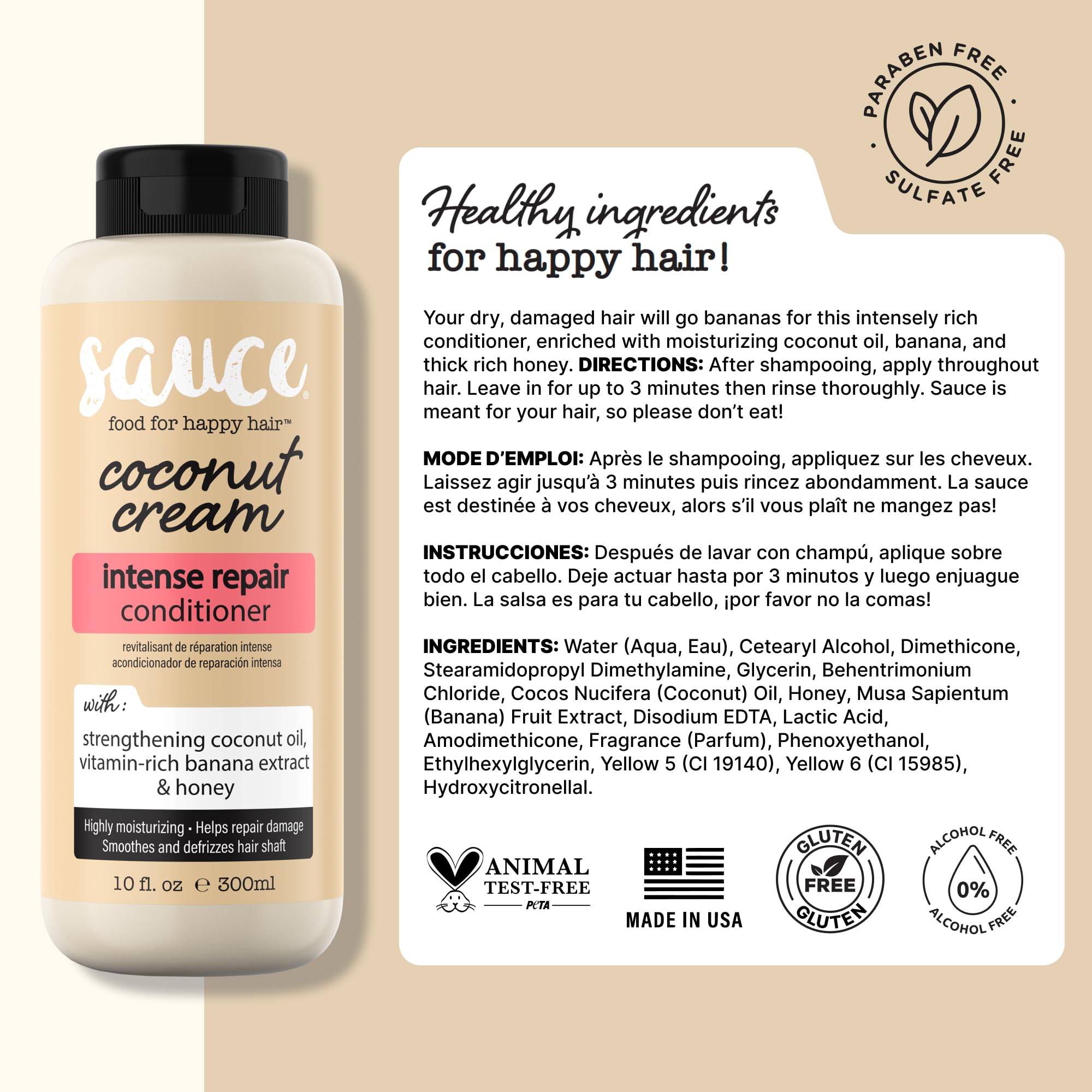 Flat lay of SAUCE BEAUTY Coconut Cream Conditioner with tropical mood