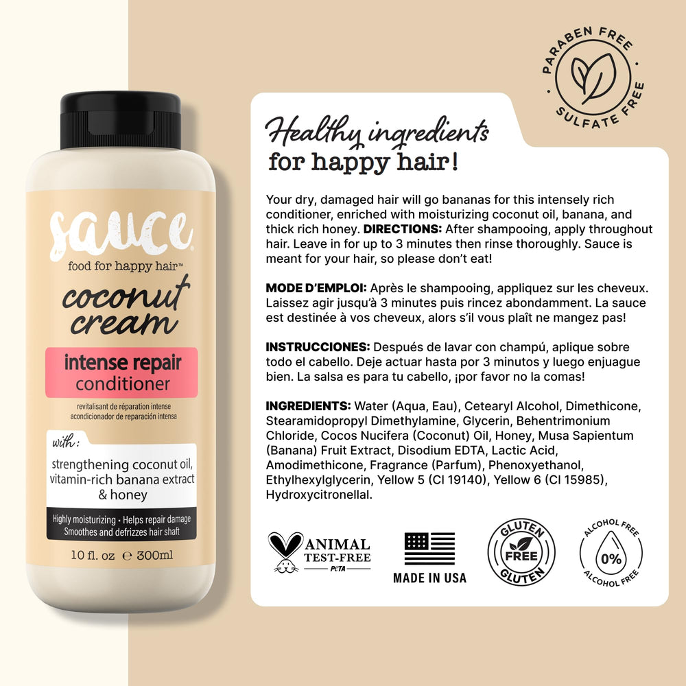Flat lay of SAUCE BEAUTY Coconut Cream Conditioner with tropical mood