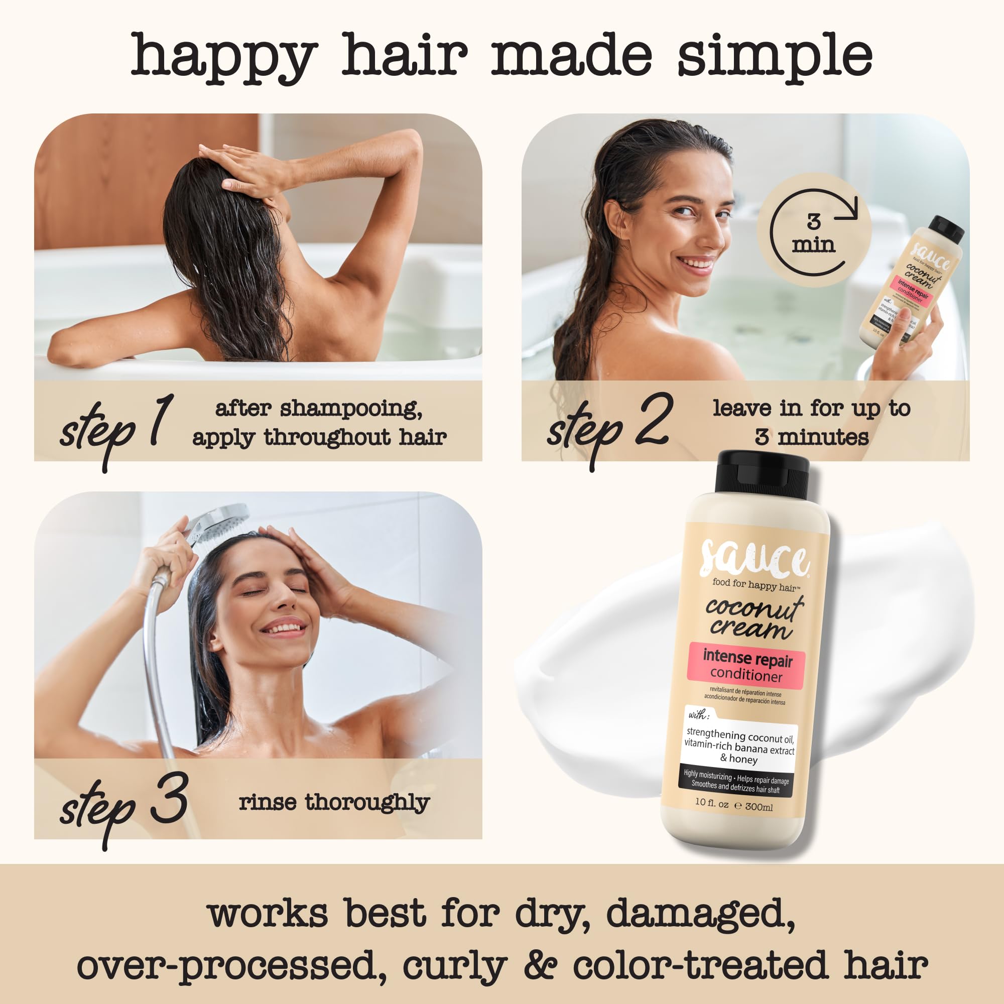 Rinsing SAUCE BEAUTY Coconut Cream Conditioner during shower