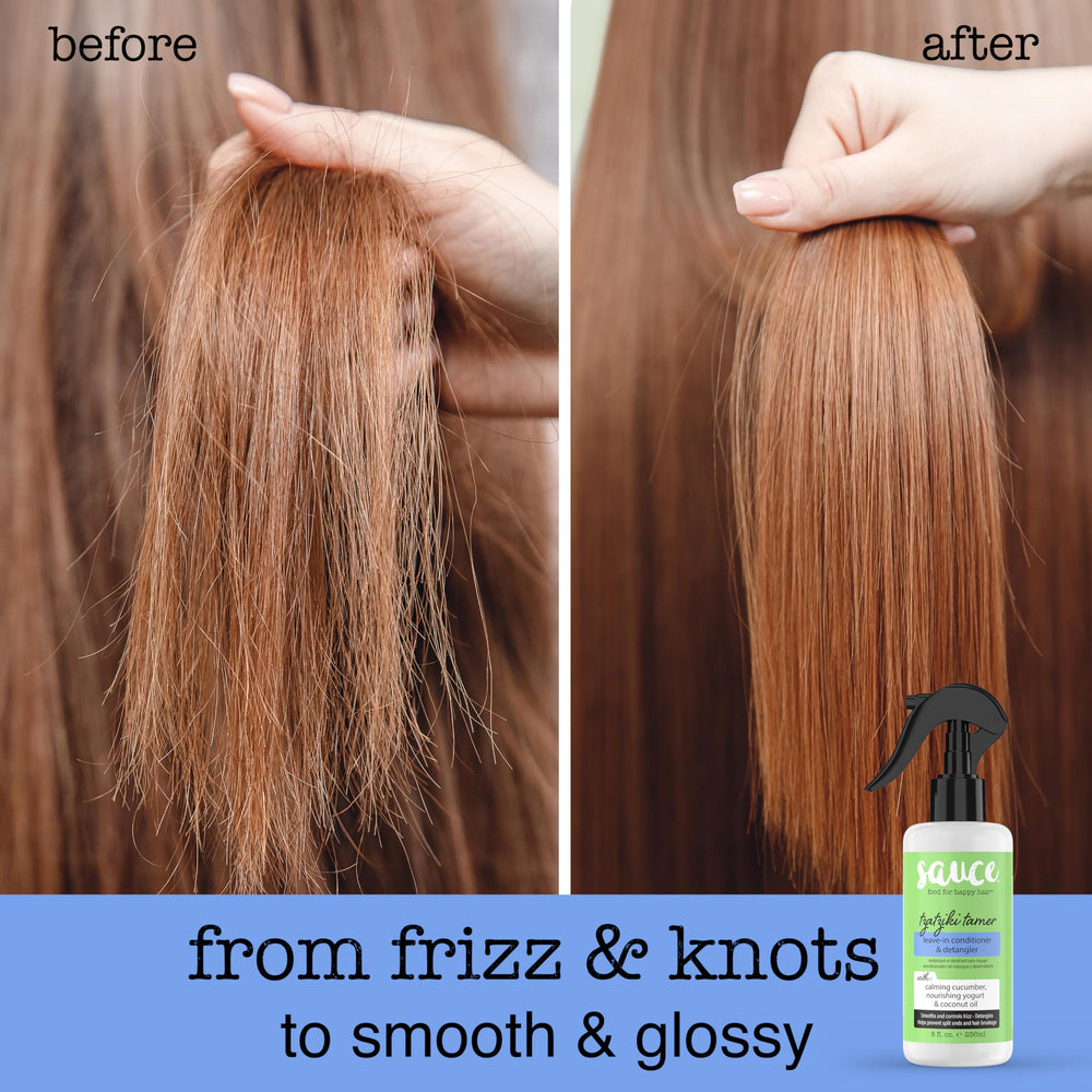 SAUCE BEAUTY Detangler Spray on hair showcases smooth glide and knot-free styling.