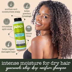 SAUCE BEAUTY Guacamole Whip Shampoo with avocado oil close-up of nourishing ingredients.