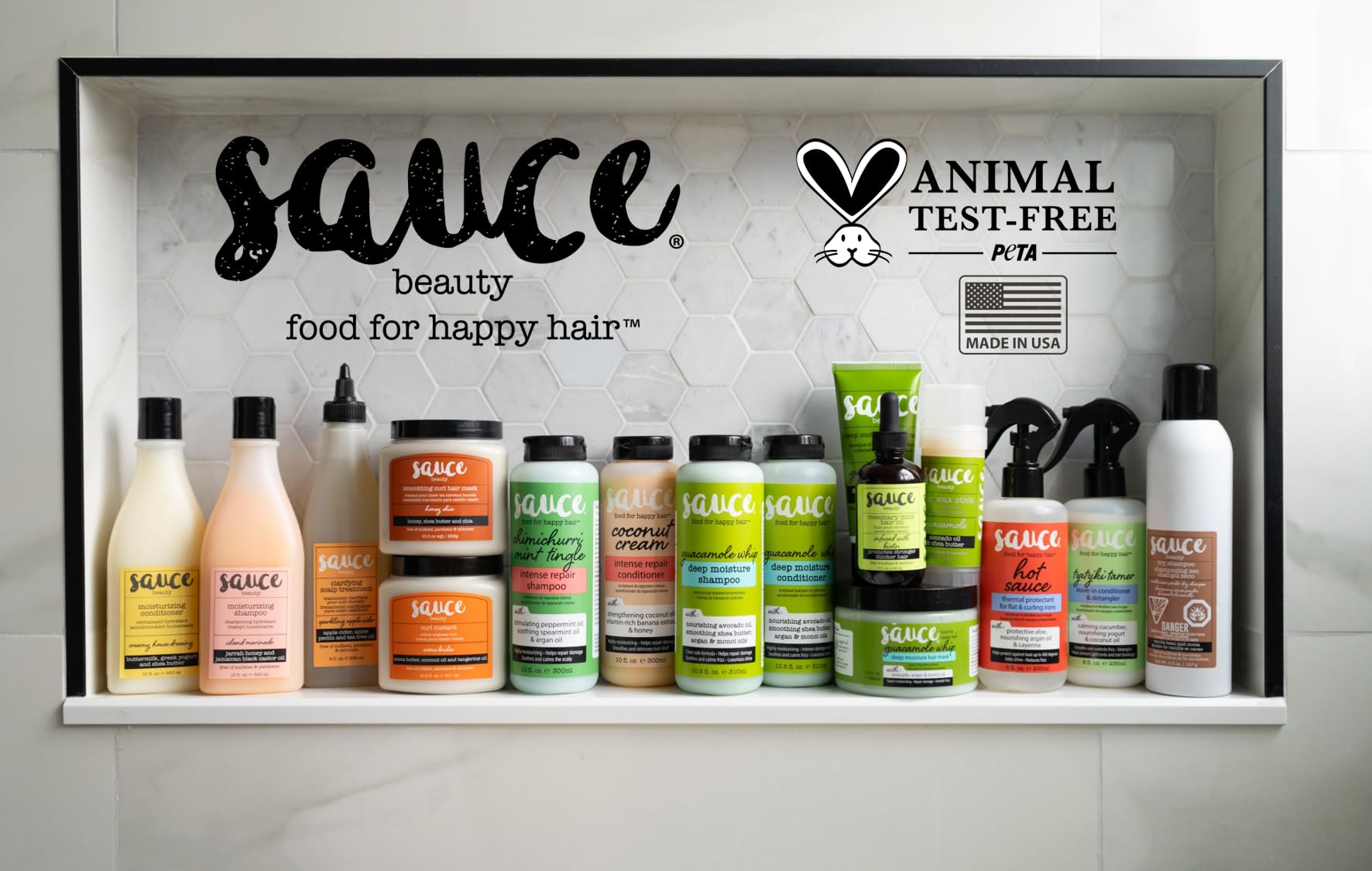 SAUCE BEAUTY Island Marinade Shampoo packaging highlights salon-quality hair care.