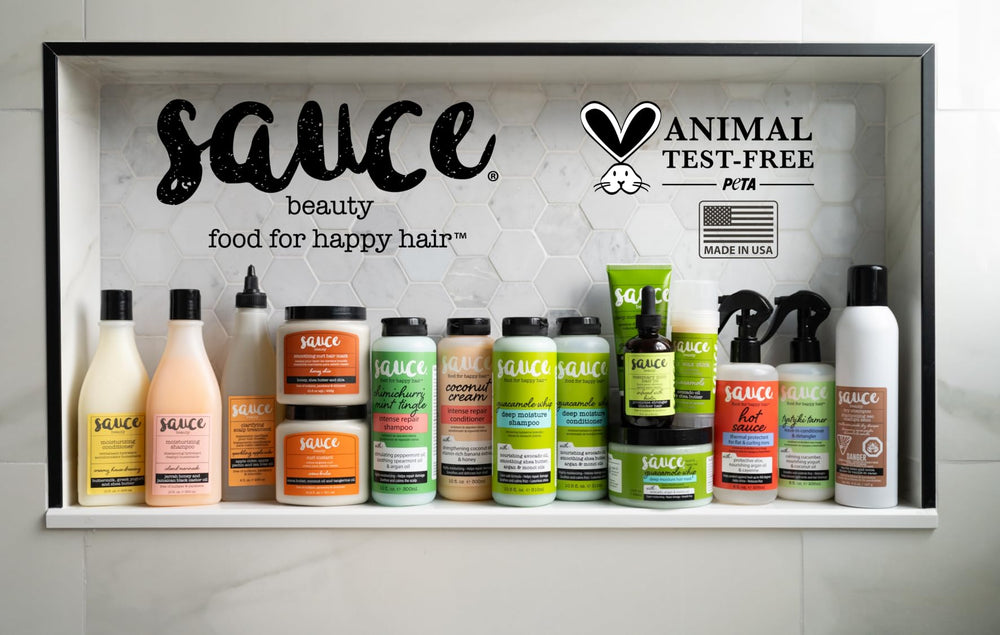 SAUCE BEAUTY Island Marinade Shampoo packaging highlights salon-quality hair care.